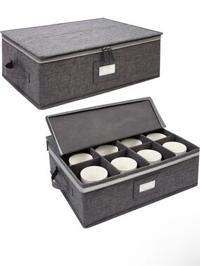 Gray Fabric Tableware Storage Case with Removable Dividers